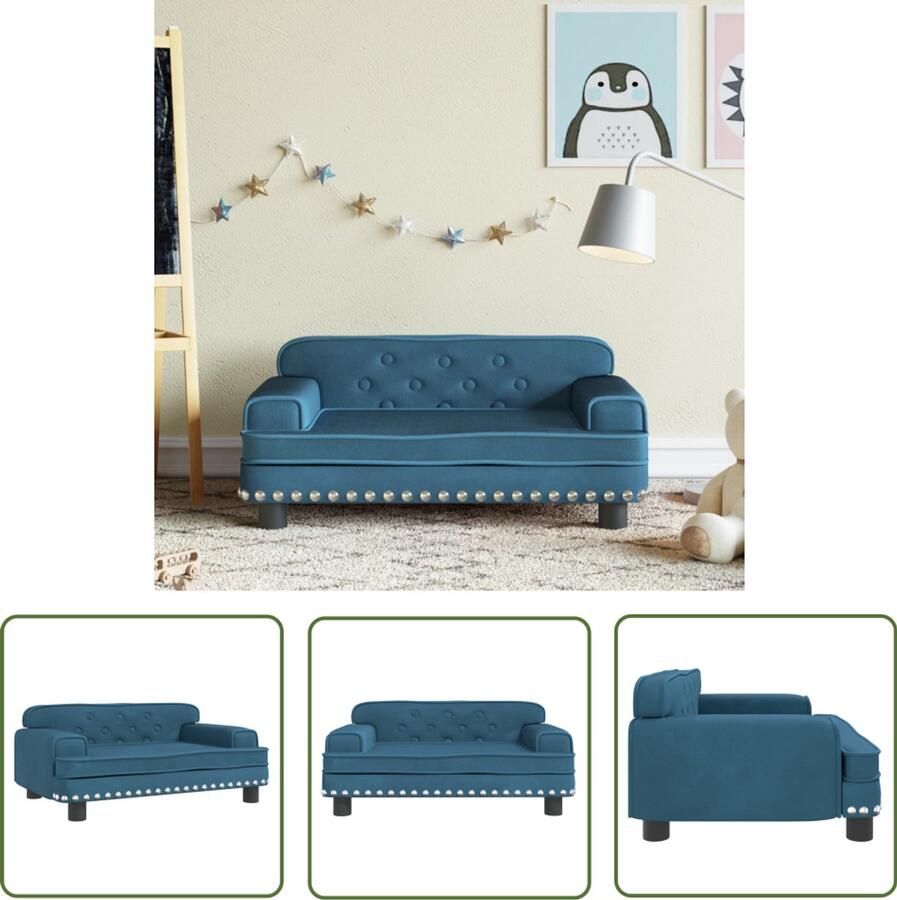 VidaXL Kinderbank Kinderstoel Kinderbank 70x45x30 cm fluweel blauw Kids Stoel Speelhoek Meubels Kinderkamer Decoratie