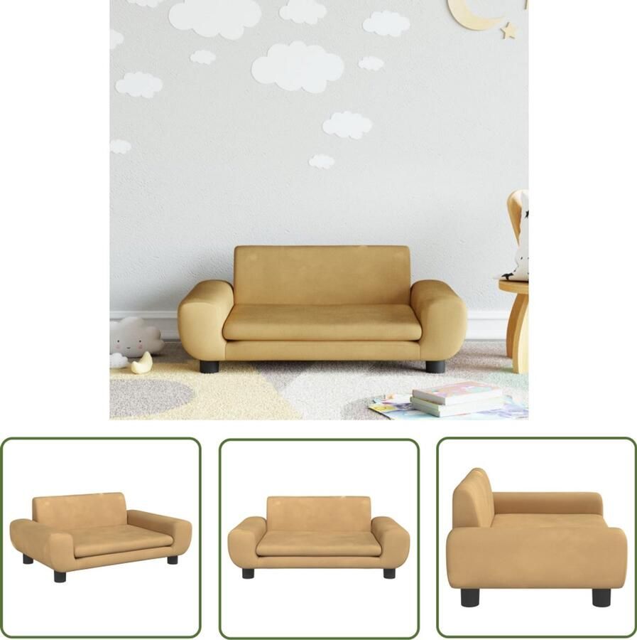 VidaXL Kinderbank Kinderstoel Kinderbank 70x45x33 cm fluweel bruin Kids Stoel Kindermeubilair Houten Kinderbank