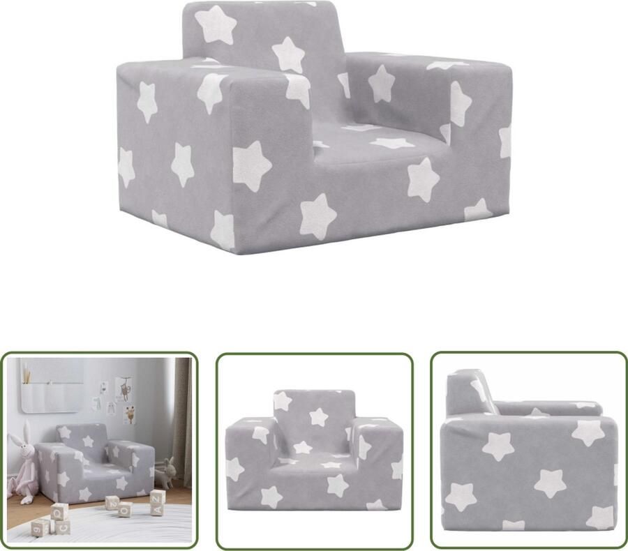 VidaXL Kinderbank Kinderstoel Kinderbank met sterren zacht pluche lichtgrijs Kids Stoel Speelhoek Kinderkamer
