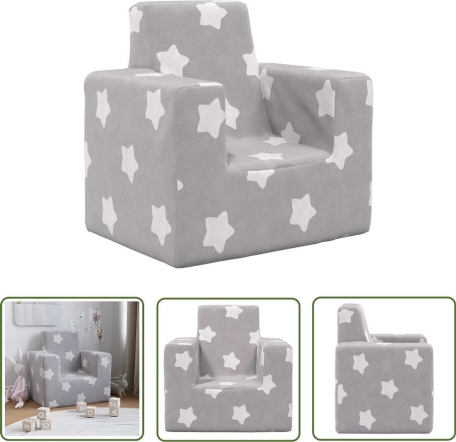 VidaXL Kinderbank Kinderstoel Kinderbank met sterren zacht pluche lichtgrijs Kinderen Stoel Zachte Bank Pluche Bank