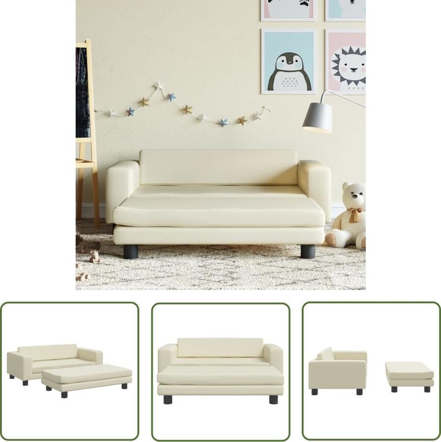 The Living Store Kinderbank met voetensteun 100x50x30 cm kunstleer crèmekleurig Kinderstoel Kinderbank Kids Stoel Kinder Meubilair Speel Kamer