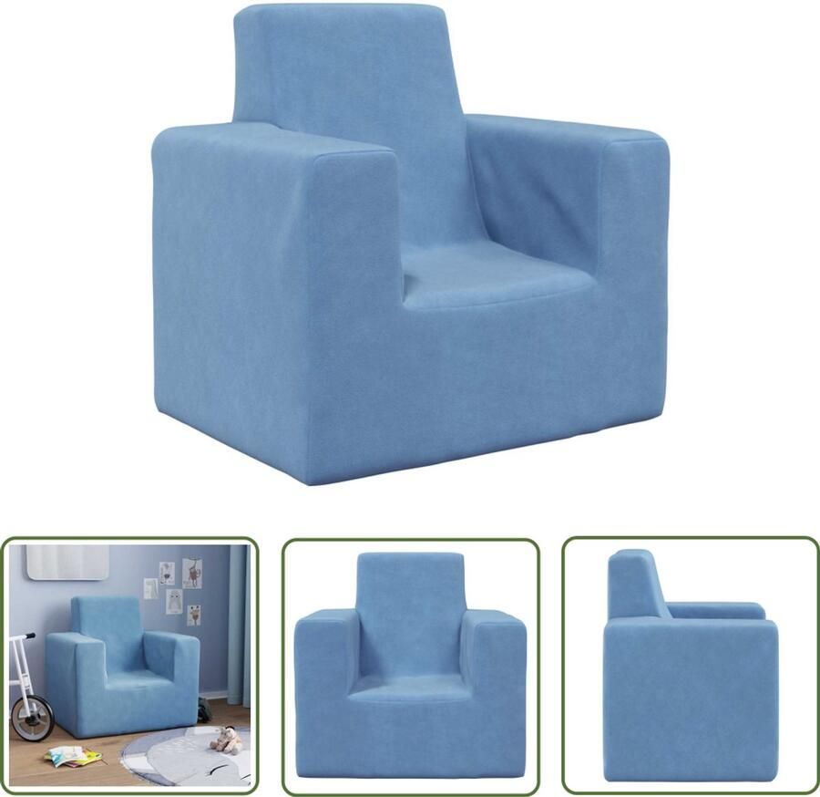 VidaXL Kinderbank Kinderstoel Kinderbank zacht pluche blauw Kids Stoel Speelgoed Kinderkamer Decoratie