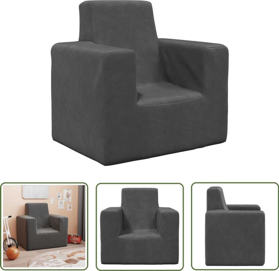 VidaXL Kinderbanken Kinderstoel Kinderbank zacht pluche antraciet Stoel Kinderen Zachte Bank Pluche Bank