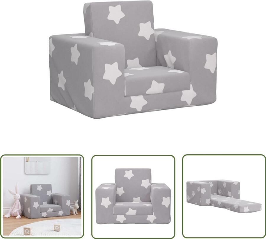 VidaXL Kinderslaapbank met sterren zacht pluche lichtgrijs Kinderstoel Kinderbanken Kids Furniture Zachte Stoffen Speelgoedkast