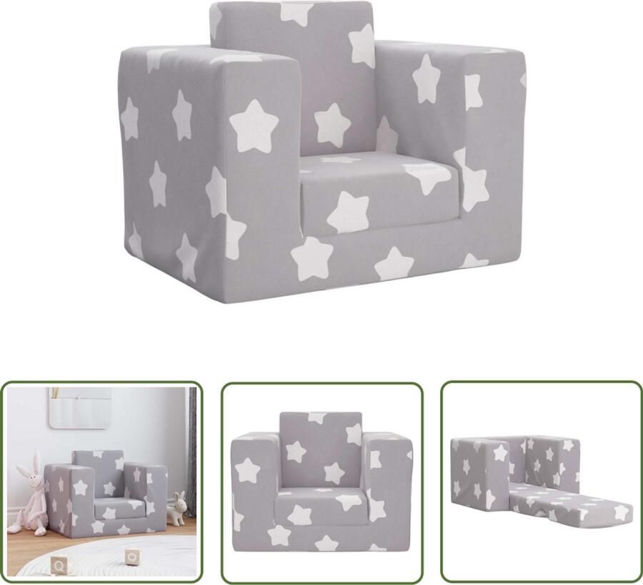 VidaXL Kinderbanken Kinderstoel Kinderslaapbank met sterren zacht pluche lichtgrijs Kids Furniture Zachte Stoffen Kinderen Kamerdecoratie