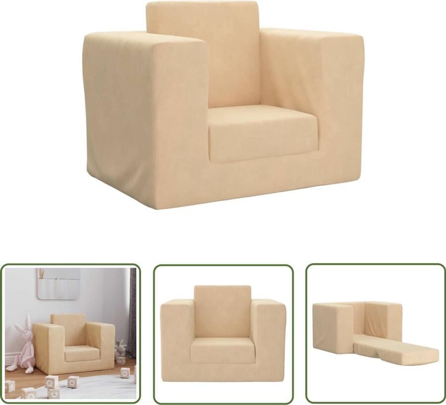 VidaXL Kinderbanken Kinderstoel Kinderslaapbank zacht pluche crèmekleurig Kids Stoel Speelgoedkast Kinderkamer Decoratie