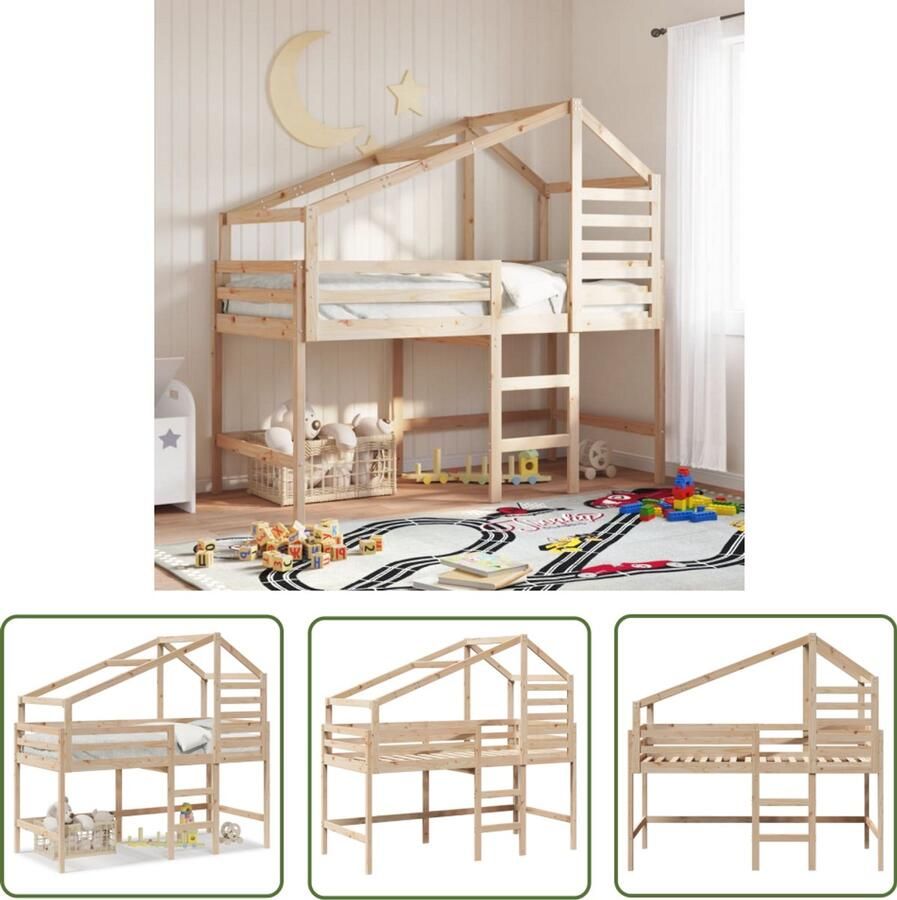 VidaXL Halfhoogslaper met ladder en bedhuis grenenhout 90x200 cm Halfhoogslaper Kinderbed Bed Met Lade Grenenhouten Bed Kids Bedroom Furniture