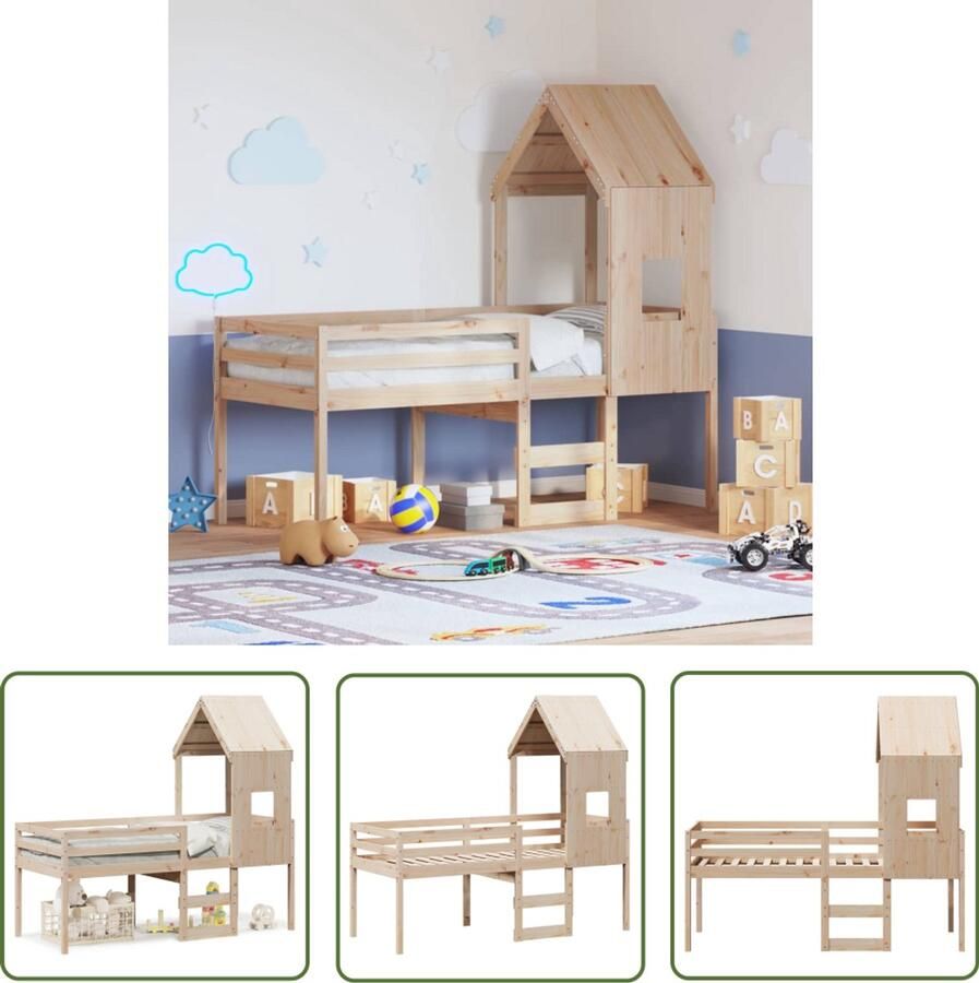 VidaXL Hoogslaper met bedhuis massief grenenhout 80x200 cm Hoogslaper Kinderbed Houten Bed Grenenhout Bed Slaapbank