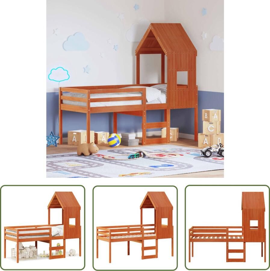 The Living Store Hoogslaper Kinderbed 90 x 200 cm Massief grenenhout Hierdoor is het bed stevig en duurzaam Hoogslaper Kinderbed Houten Bed Grenenhouten Bed Kids Bed