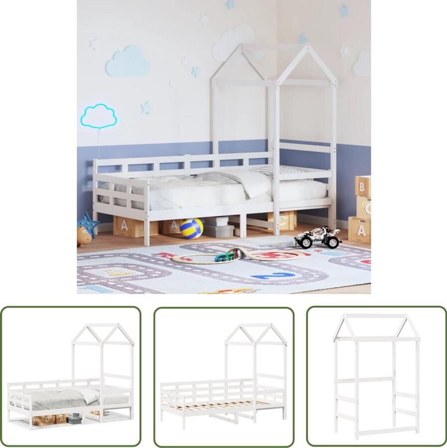 VidaXL Slaapbank met bedhuis 80x200 cm massief grenenhout wit Slaapbank Kinderbed Bedhuis Grenenhout Wit