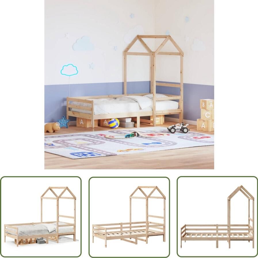 VidaXL Slaapbank met huisje 90x200 cm massief grenenhout Slaapbank Kinderbed Hutbed Grenenhouten Bed Kids Bedroom Furniture