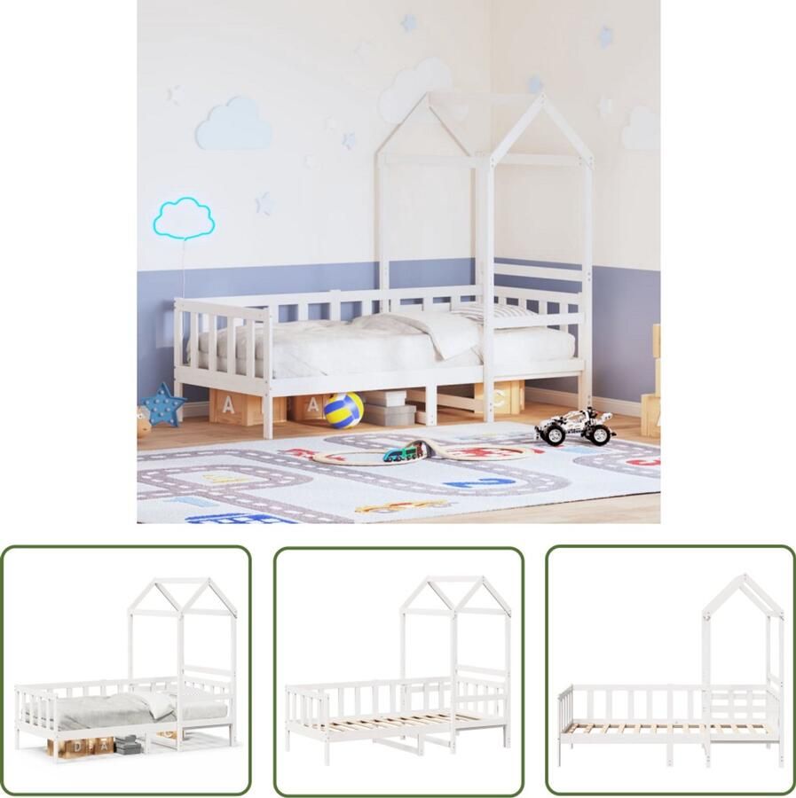 VidaXL Slaapbank met huisje 90x200 cm massief grenenhout wit Slaapbank Kinderbed Grenenhout Witte Slaapbank Tweepersoonsbed