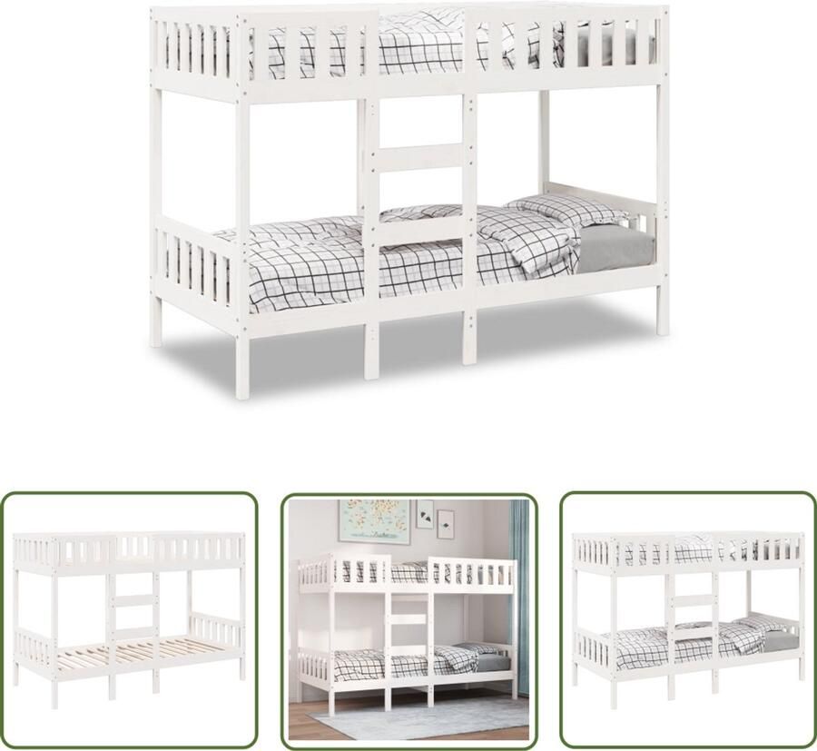 VidaXL Stapelbed massief grenenhout wit 90x200 cm Stapelbed Kinderbed Tweepersoonsbed Houten Bed Grenenhouten Bed