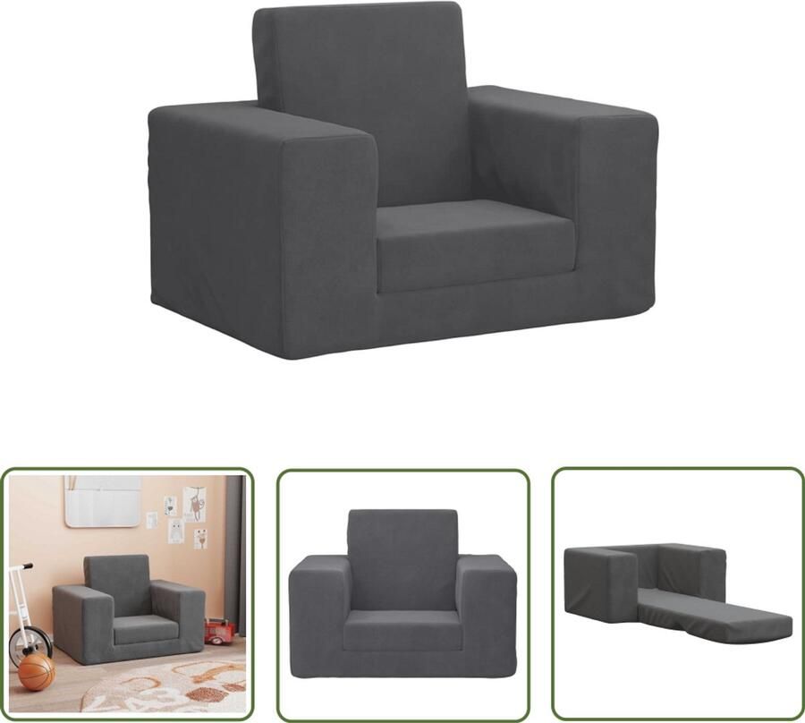 VidaXL Kinderen Stoel Kinderstoel Kinderslaapbank zacht pluche antracietkleurig Kids Bank Zachte Bank Pluch Bank