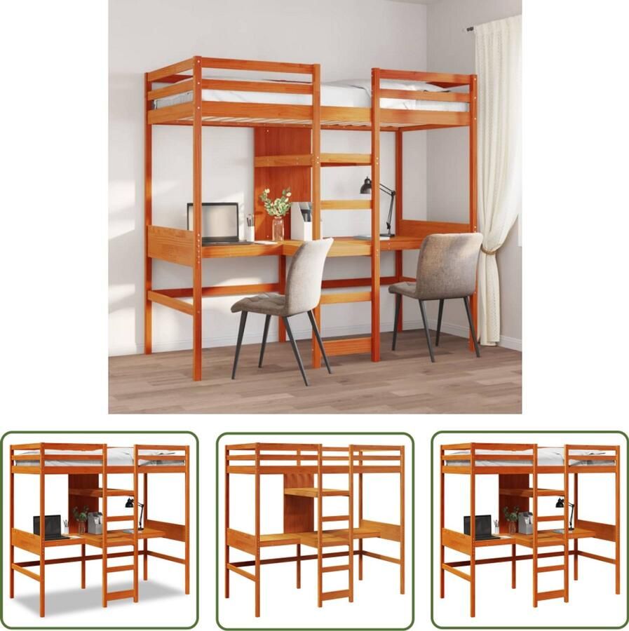 VidaXL Hoogslaper zonder matras massief grenenhout wasbruin 75x190 cm Hoogslaper Kinderkamer Tweepersoonsslaapbank Houten Bed Stapelbed