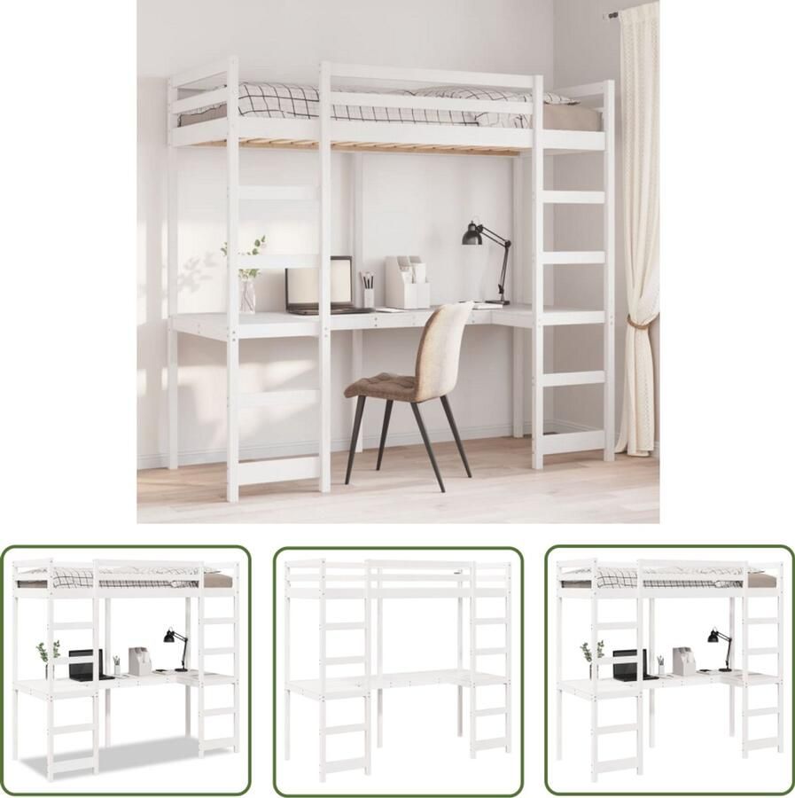 VidaXL Hoogslaper zonder matras massief grenenhout wit 80x200 cm Hoogslaper Kinderkamer Tweepersoonsslaapbank Stapelbed Loftbed