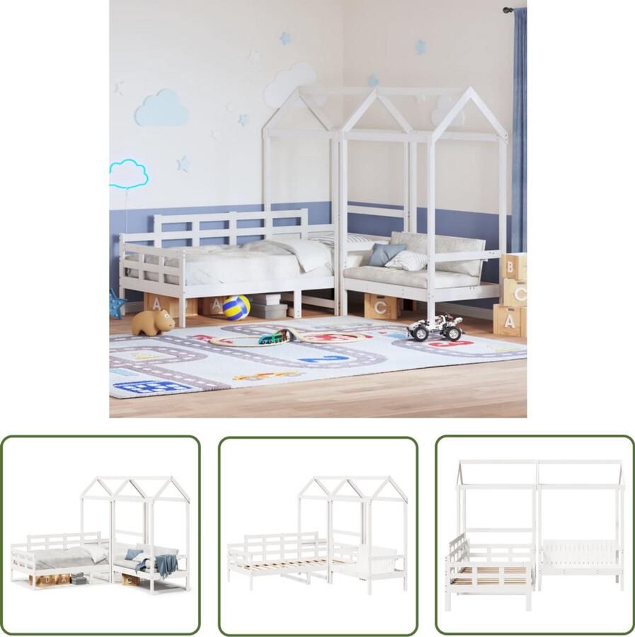 VidaXL Kinderbed met huisje en bankje massief grenenhout wit 80x200 cm Kinderbed Kinderkamer Grenenhout Bed Hout Bed Slaapbank