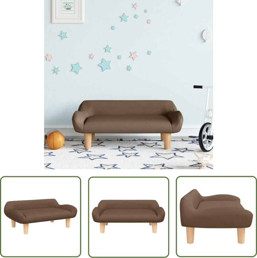 The Living Store Kinderbank 70x40x24 cm stof bruin Kinderstoel Kindermeubel Bruine Bank Stoffen Bank Kids Bank