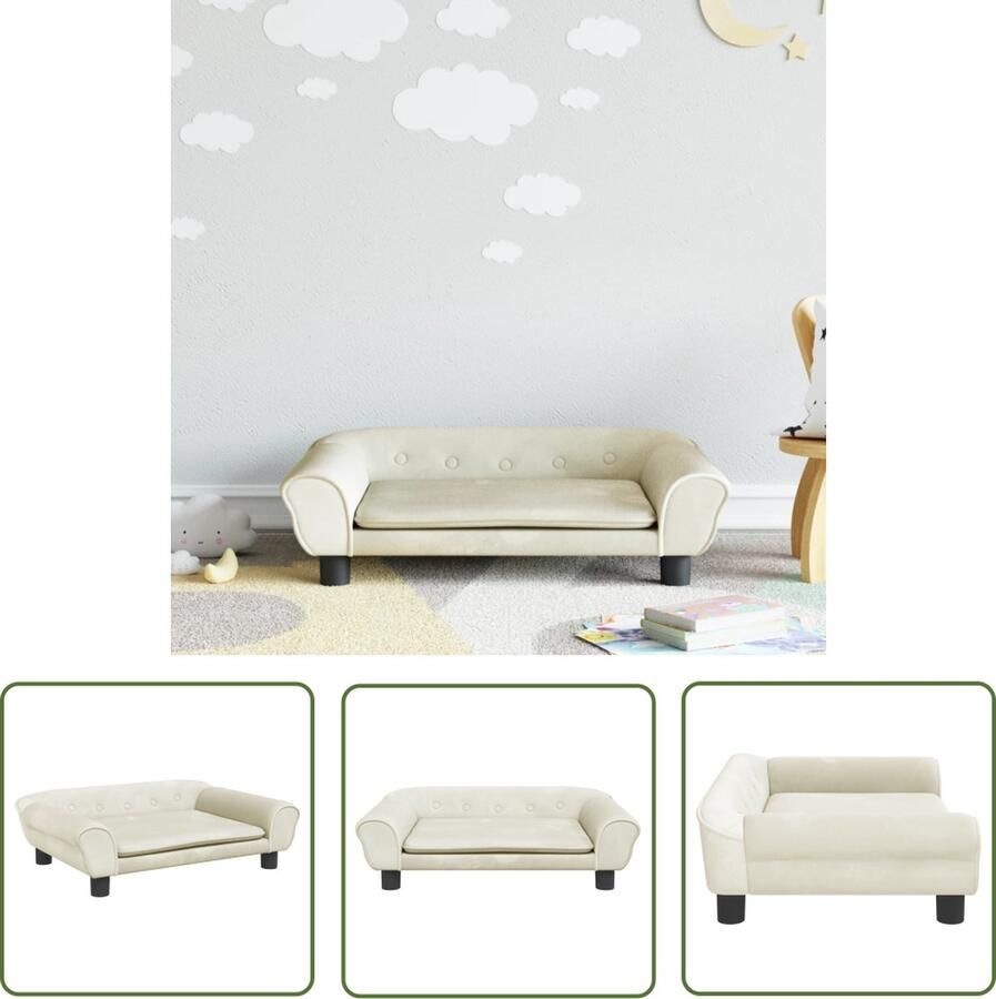 The Living Store Kinderbank 70x45x26 cm fluweel crèmekleurig Kinderstoel Kindermeubel Kids Bank Speelhoek Kinderkamervloer