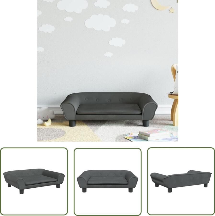 The Living Store Kinderbank 70x45x26 cm fluweel donkergrijs Kinderstoel Kindermeubel Kids Bank Speelhoek Speelgoedkast - Foto 2