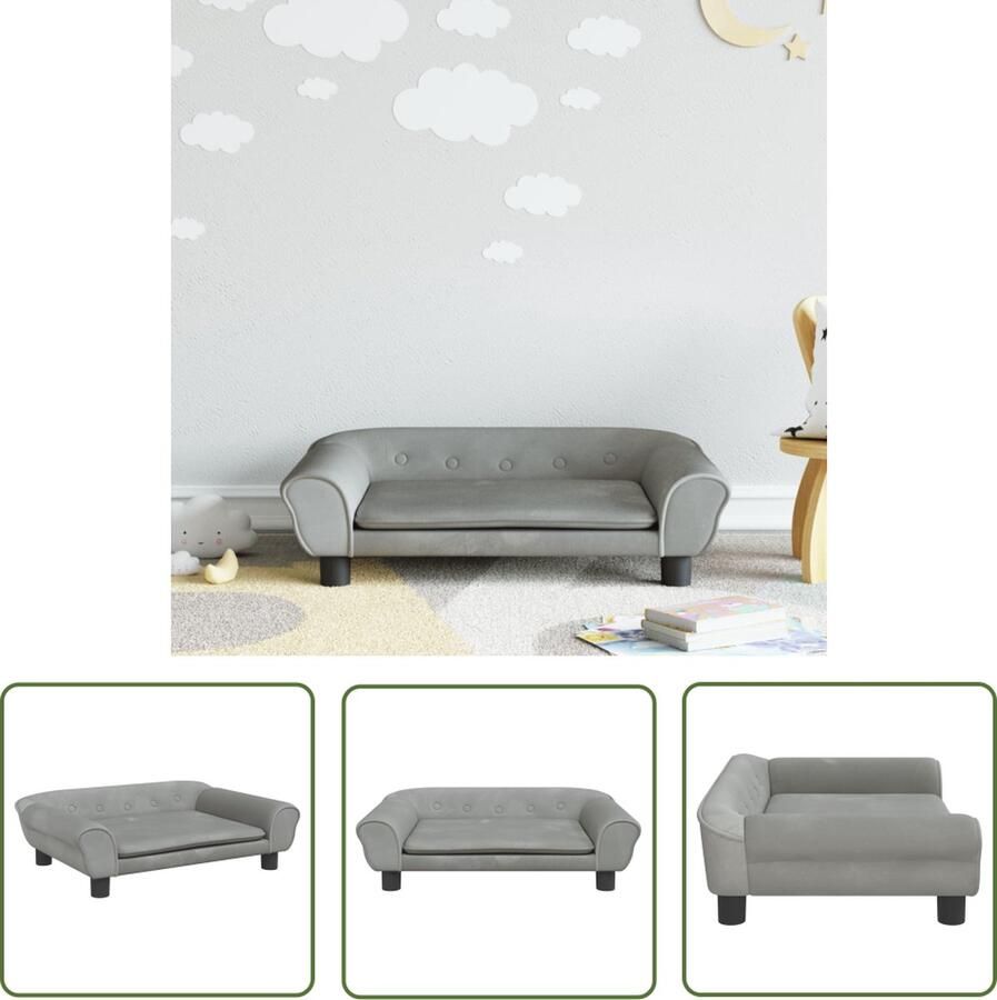 The Living Store Kinderbank 70x45x26 cm fluweel lichtgrijs Kinderstoel Kindermeubel Kids Meubels Speelhoek Leeshoek