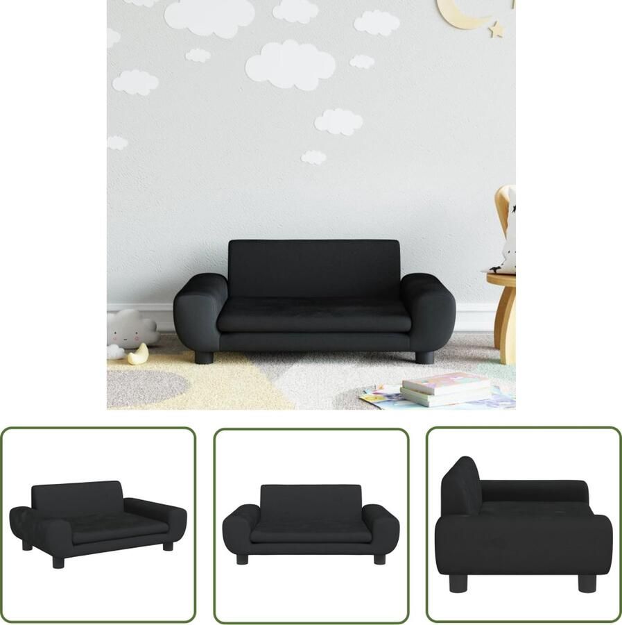 The Living Store Kinderbank 70x45x33 cm fluweel zwart Kinderstoel Kindermeubel Kids Bank Speelhoek Speelgoedkast