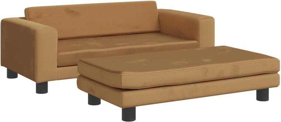 The Living Store Kinderbank met voetensteun 100x50x30 cm fluweel bruin Kinderstoel Kindermeubel Kinderbank Velvet Stoffen Meubels Houten Kindermeubels