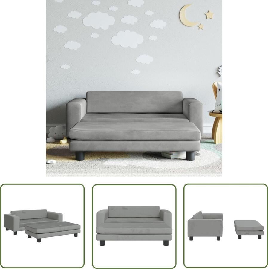 The Living Store Kinderbank met voetensteun 100x50x30 cm fluweel lichtgrijs Kinderstoel Kindermeubel Kids Meubels Miniban Stoffen Bank