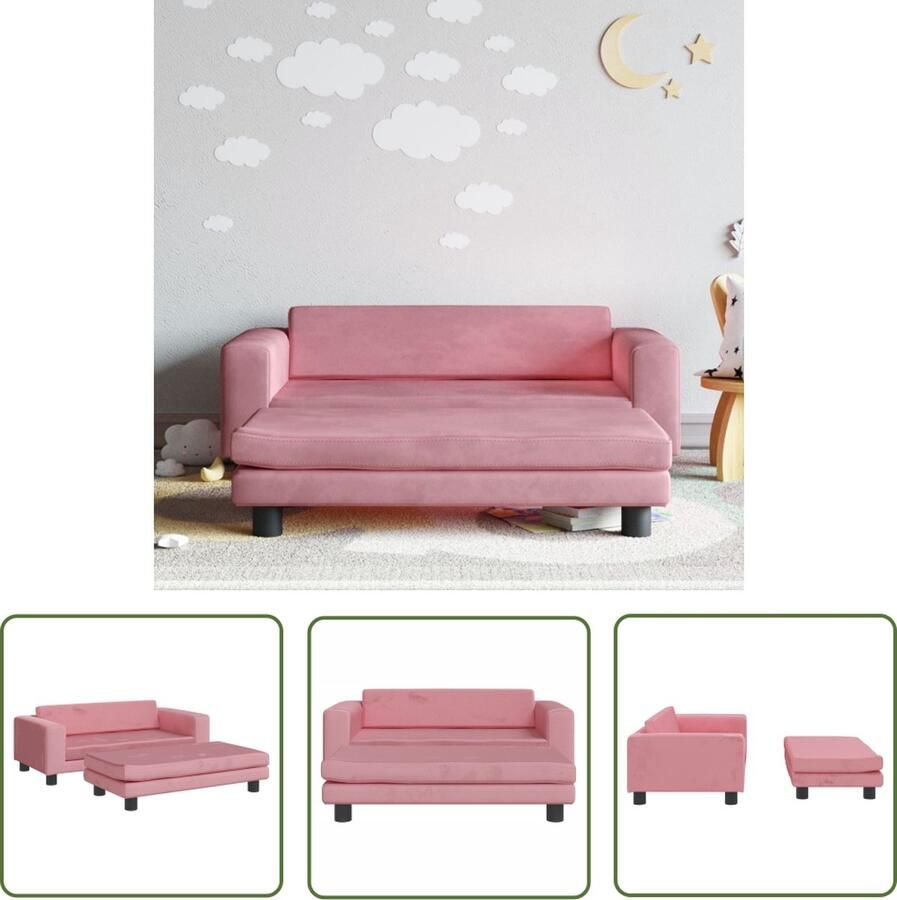 The Living Store Kinderbank met voetensteun 100x50x30 cm fluweel roze Kinderstoel Kindermeubel Kids Meubels Velvet Stoffen Roze Kinderfauteuil