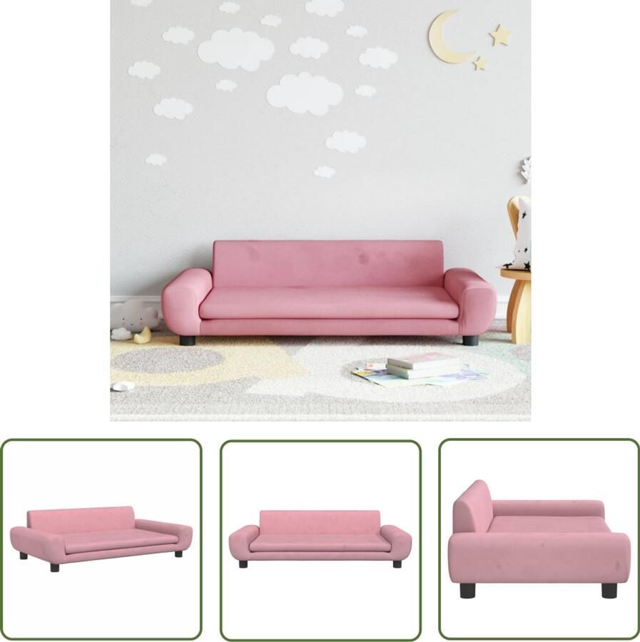 VidaXL Kinderbank 100x54x33 cm fluweel roze Kinderstoel Kindermeubels Roze Meubilair Kids Kamerdecoratie Kinderfauteuil