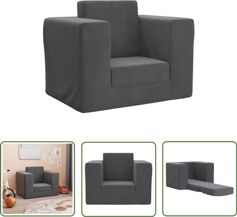 VidaXL Kinderslaapbank zacht pluche antracietkleurig Kinderslaapbank Kinderstoel Relaxfauteuil Leeshoek Speelhoek