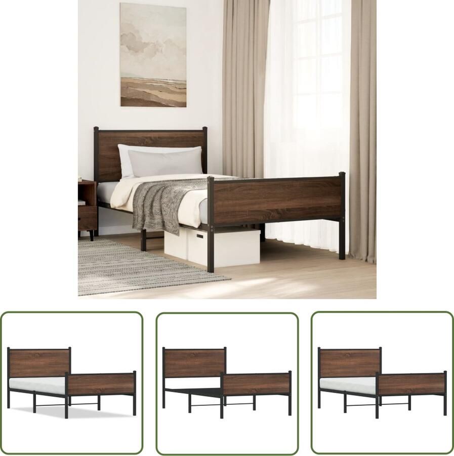 The Living Store Bedframe Klassiek Staal 207 x 105 x 91.5 cm Bruineiken Design met Extra Opbergruimte Bedframe Klassiek Bed Houten Bed Staal Bed Boxspring Bed