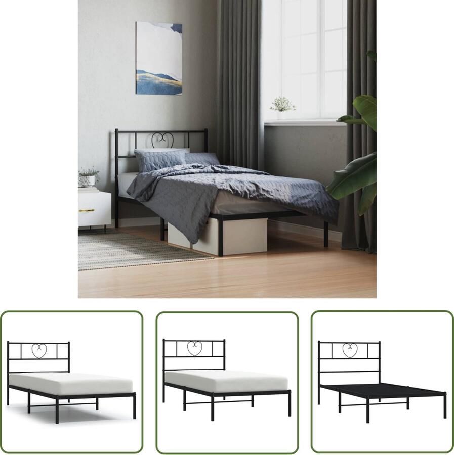 The Living Store Bedframe Metaal Klassiek Zwart 207 x 85 x 90 cm Robuust metalen constructie Metalen Bed Frame Klassiek Bed Zwart Bed Staal Bedframe Boxspring Bed