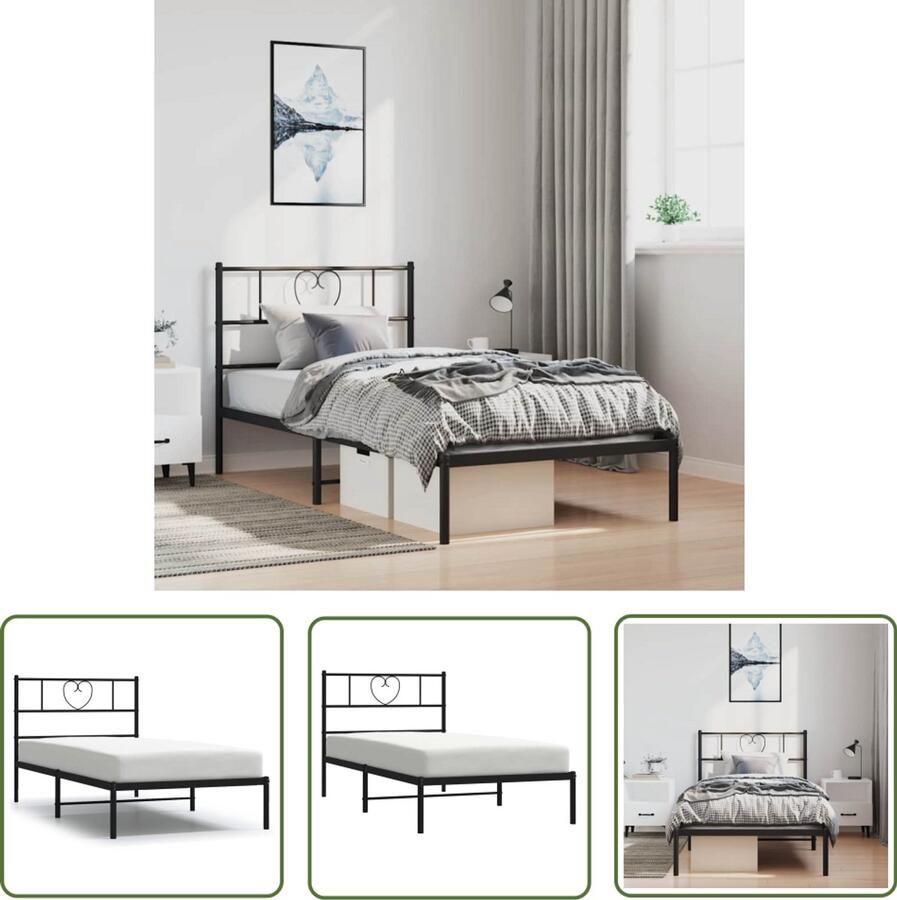 The Living Store Bedframe met hoofdbord metaal zwart 100x190 cm Robuust Bed Frame Klassiek Bed Zwarte Bedframe Metalen Bedframe Staal Bedframe