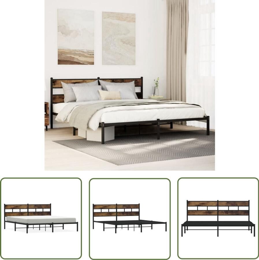 The Living Store Bedframe zonder matras metaal gerookt eikenkleurig 193x203 cm Robuust Bedframe Klassiek Bedframe Elegant Bedframe Tijdloos Design Stapelbaar Bed