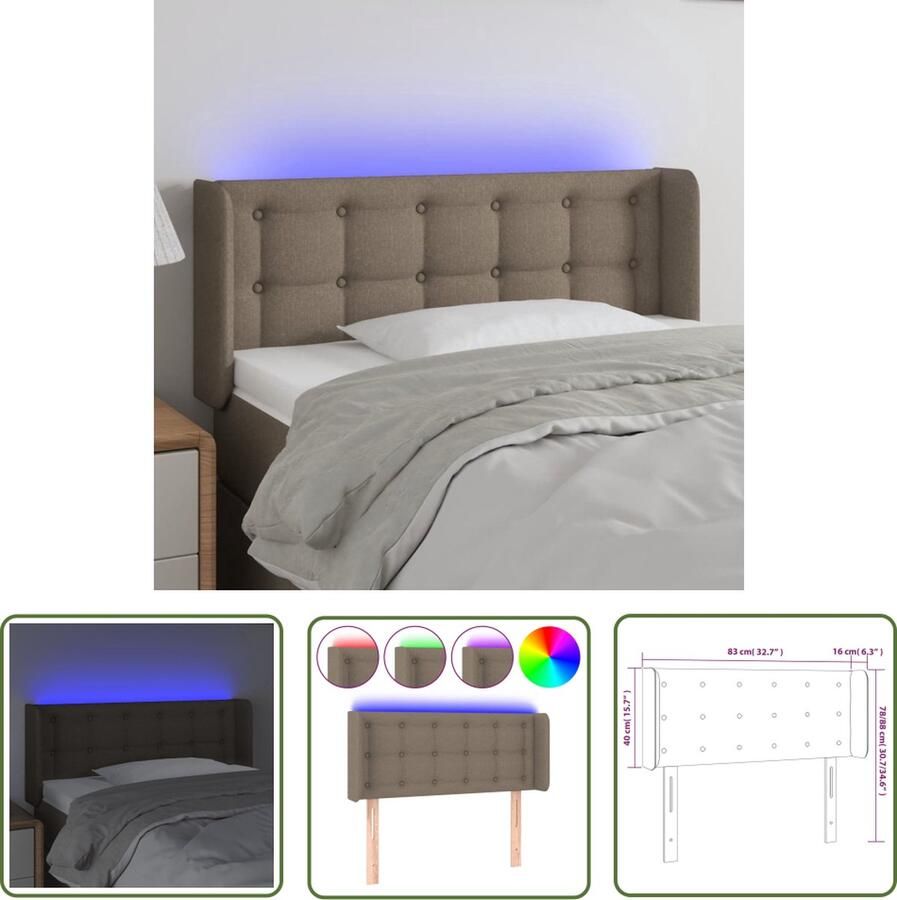 The Living Store Hoofdbord LED 83x16x78 88 cm stof taupe LED Hoofdbord Klassiek Hoofdbord Bedhoofdbord Led Verlichting Slaapkamersdecoratie