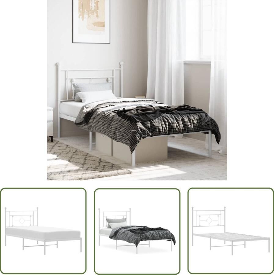 The Living Store Bedframe Classic Metalen Logeerbed 196 x 105 x 97 cm Wit Metalen Bedframe Klassieke Bed Met Hoofdbord Wit Bed Slaapcomfort