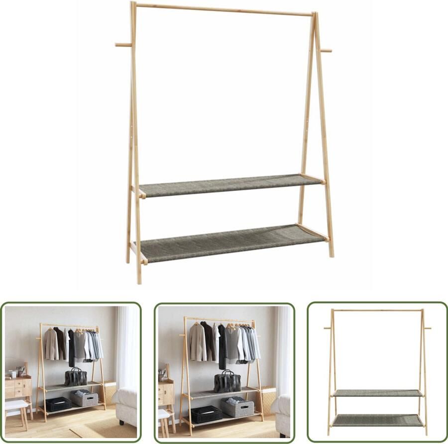 The Living Store Kledingrek met schappen 132x45 5x150 5 cm bamboe Bamboekledingrek Kledingkast Opbergmeubel Multifunctionele Kledingplank Kledingrek Met Planken