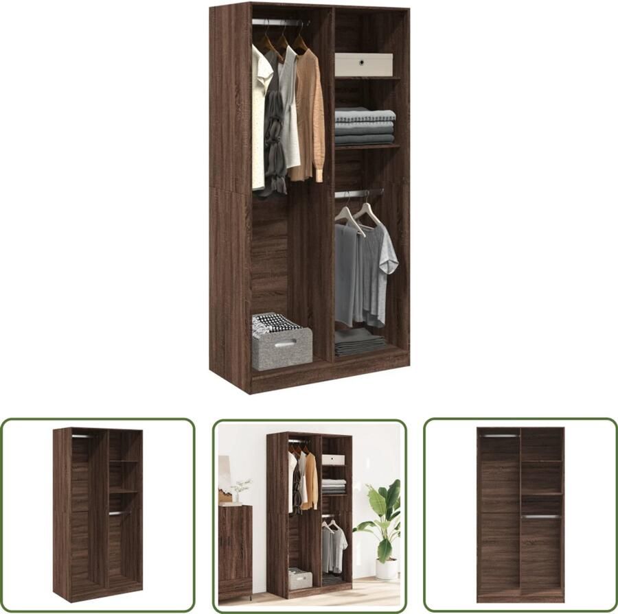 The Living Store Kledingkast 100x50x200 cm bewerkt hout bruin eikenkleur Gangkast Kledingkast Houten Kast Bruine Eiken Kleur Opbergruimte