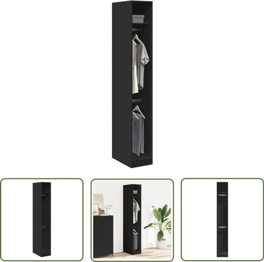 The Living Store Kledingkast 30x50x200 cm bewerkt hout zwart Gangkast Kledingkast Houten Kast Zwarte Kast Slim Design