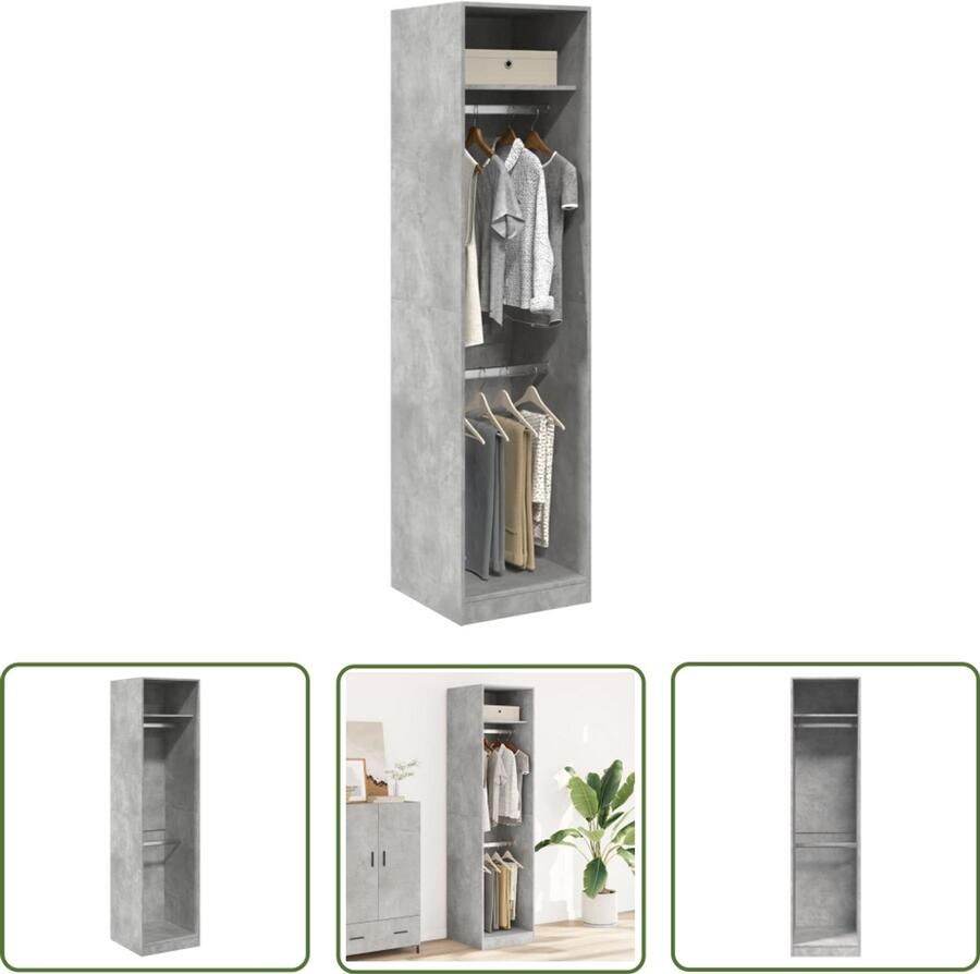 The Living Store Kledingkast 50x50x200 cm bewerkt hout betongrijs Gangkast Kledingkast Houten Kast Betonnen Kast Opslagoplossing