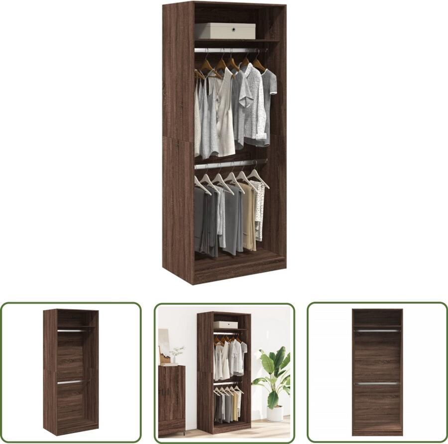 The Living Store Kledingkast 80x50x200 cm bewerkt hout bruin eikenkleur Gangkast Kledingkast Opbergkast Houten Kast Bruine Eiken