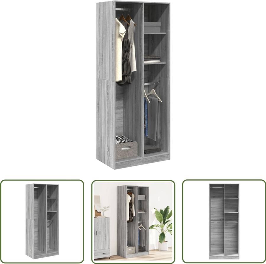The Living Store Kledingkast 80x50x200 cm bewerkt hout grijs sonoma eikenkleur Gangkast Kledingkast Houten Kast Opslagoplossing Badkamerkast