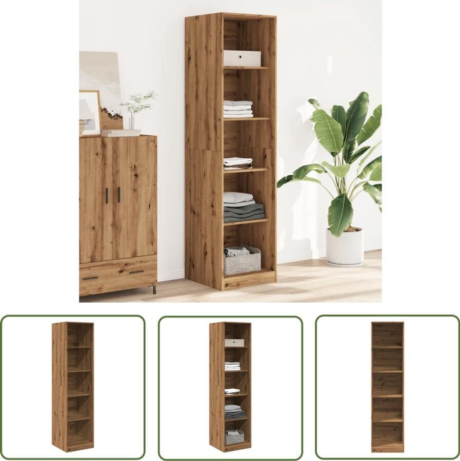 The Living Store Kledingkast 50x50x200 cm bewerkt hout artisanaal eikenkleurig Garderobe Kledingkast Dressoir Bergruimte Opslagoplossing
