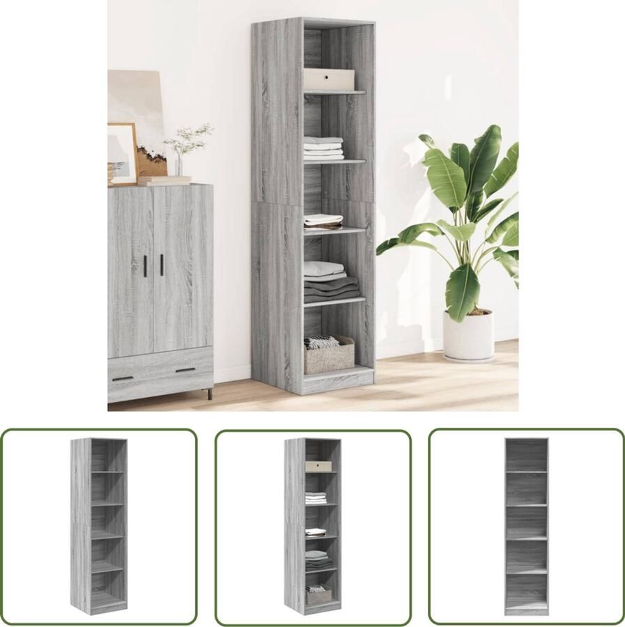 The Living Store Kledingkast 50x50x200 cm bewerkt hout grijs sonoma Kasten Kledingkast Houten Kast Grijze Kast Vintage Kast