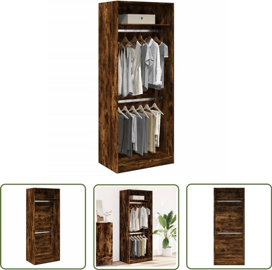 The Living Store Kledingkast 80x50x200 cm bewerkt hout gerookt eikenkleurig Kasten Kledingkast Bergruimte Houten Kast Vintage Kast