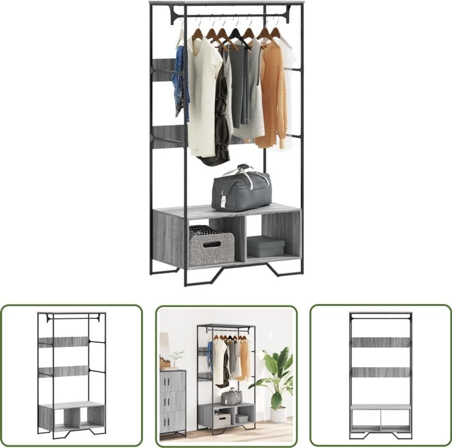 The Living Store Kledingkast 90x50x180 cm bewerkt hout grijs sonoma eikenkleurig Kasten Kledingopbergen Kledingrek Grijze Kast Houten Kast