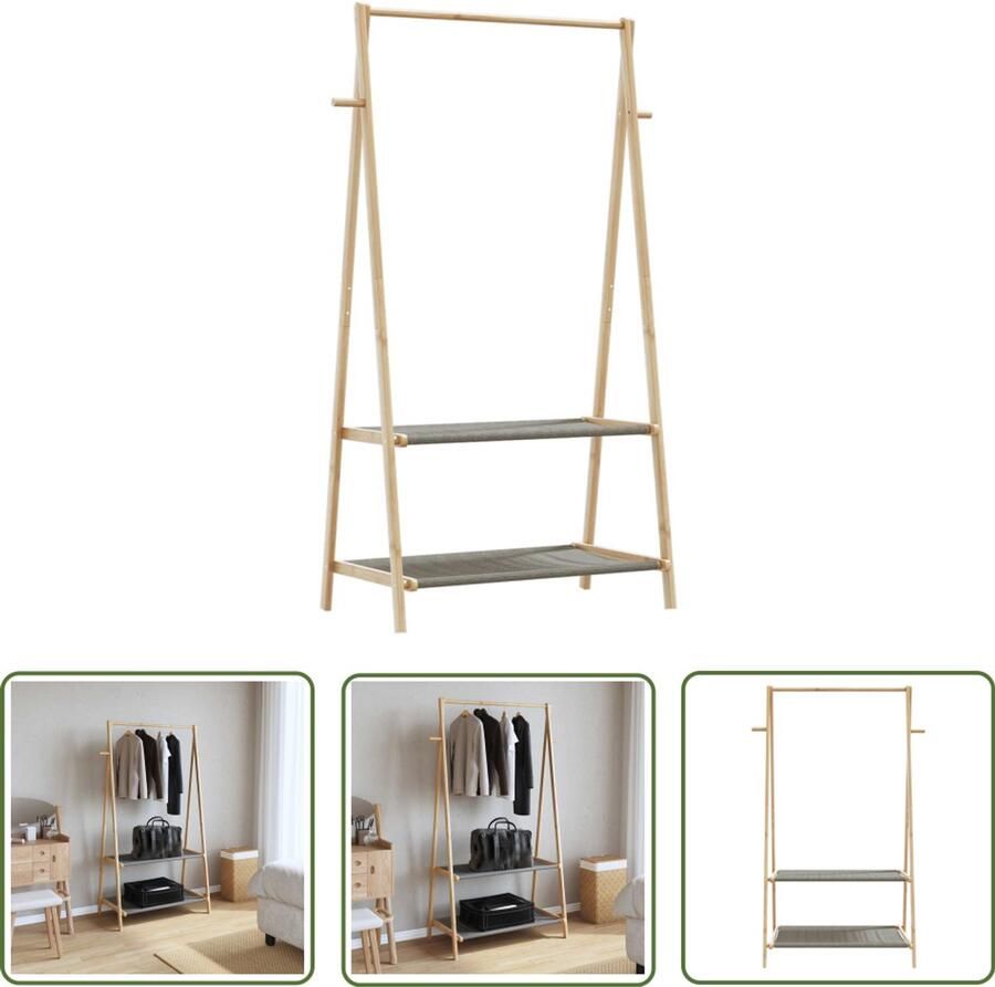 The Living Store Kledingrek met schappen 96x45 5x150 5 cm bamboe Bamboekast Kledingrek Opbergmeubilair Kledingorganizer Garderobe