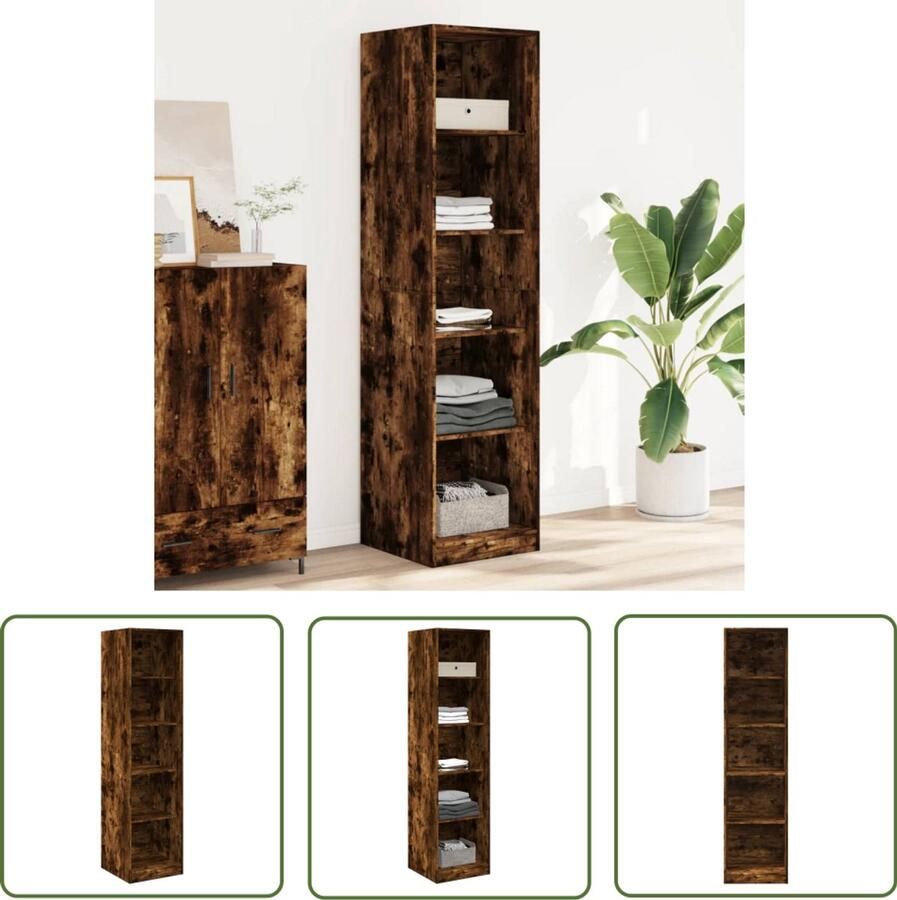 The Living Store Kledingkast 50x50x200 cm bewerkt hout gerookt eikenkleurig Kasten Kledingrek Houten Kast Vintage Kast Robuuste Kast