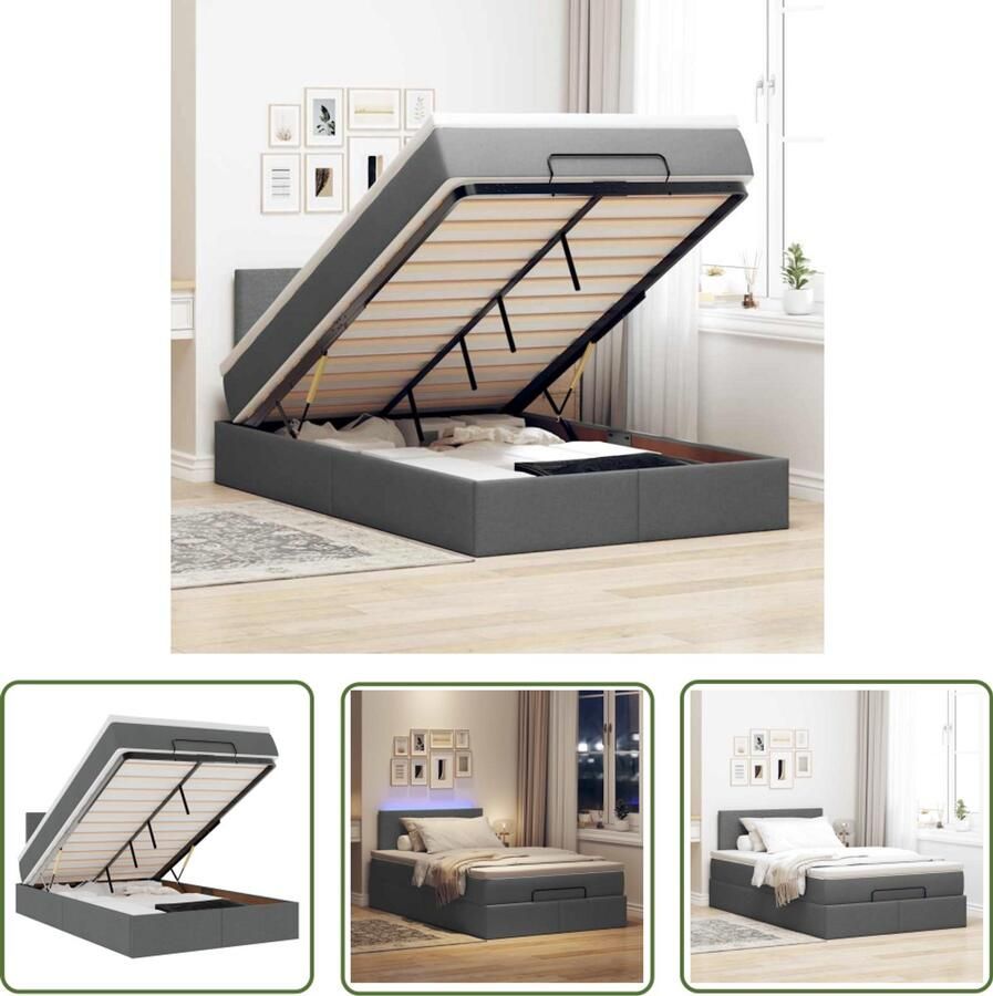 VidaXL Bed poef met matras en LED's 120x190 cm stof donkergrijs Dynamische Sleutel Klik Mechanisme Gereedschapset Monteursgereedschap Krachtwending